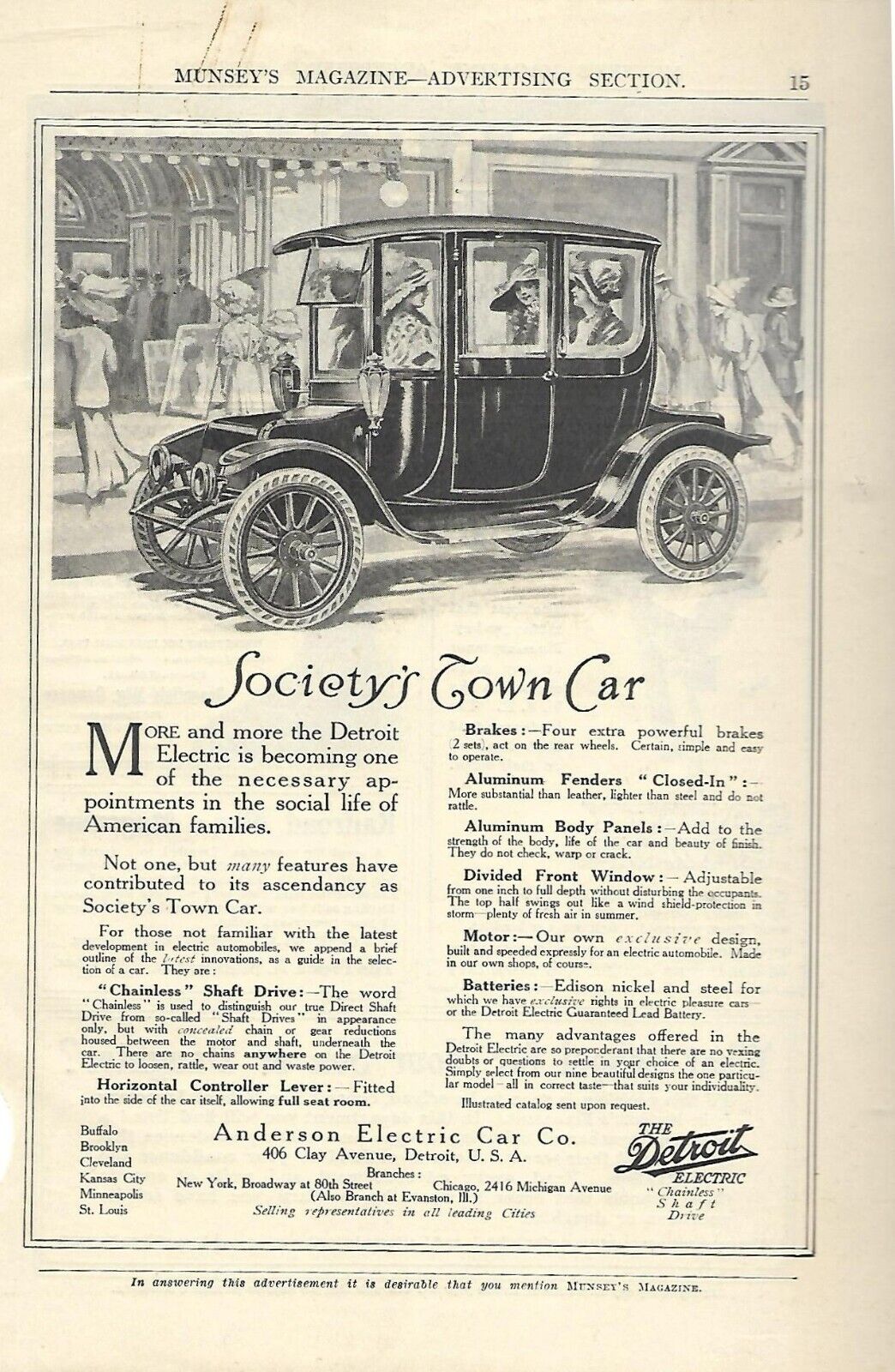Anderson Electric Car Co 1890's era Magazine Ad