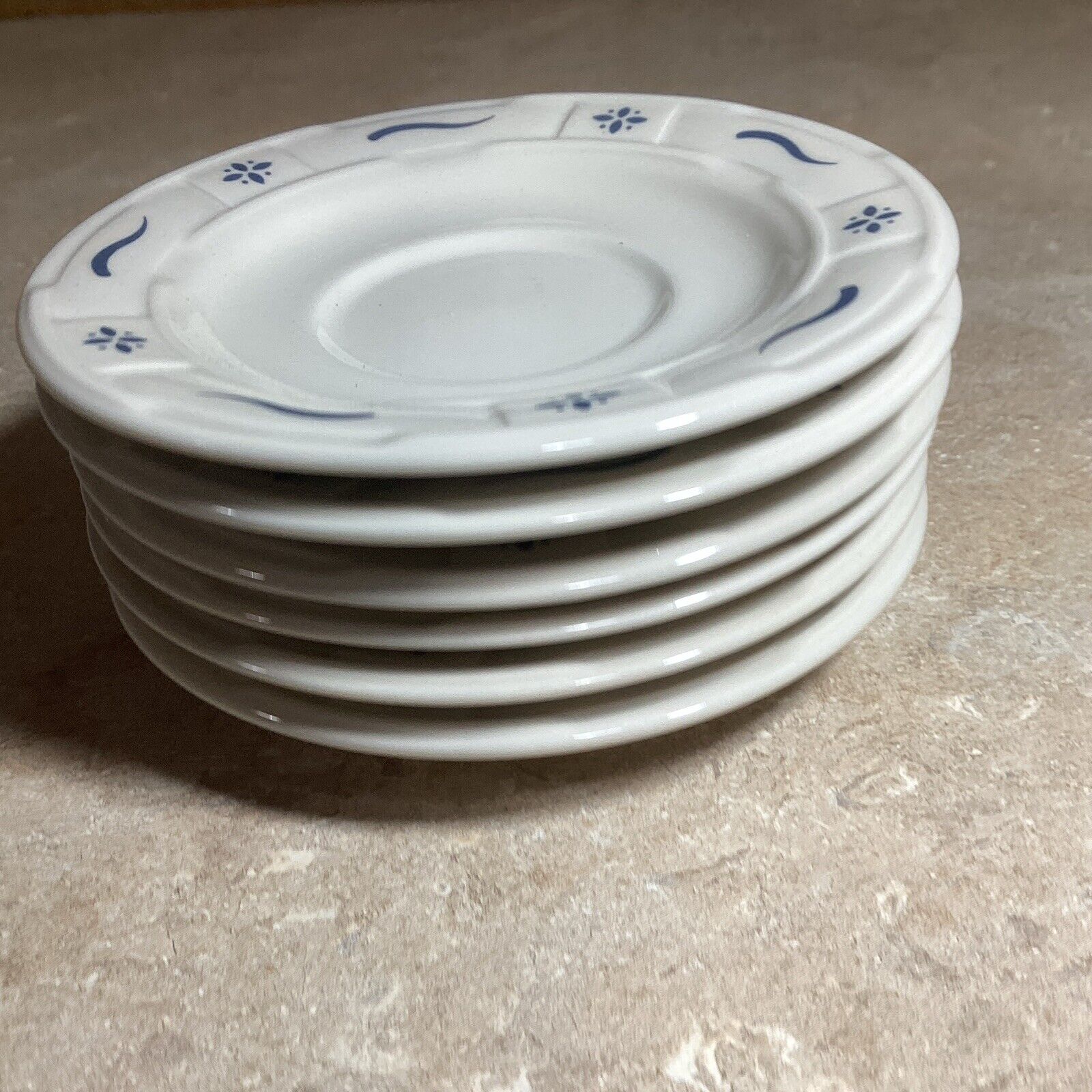 Longaberger Pottery Blue Woven Traditions 6” Saucers Set Of 6