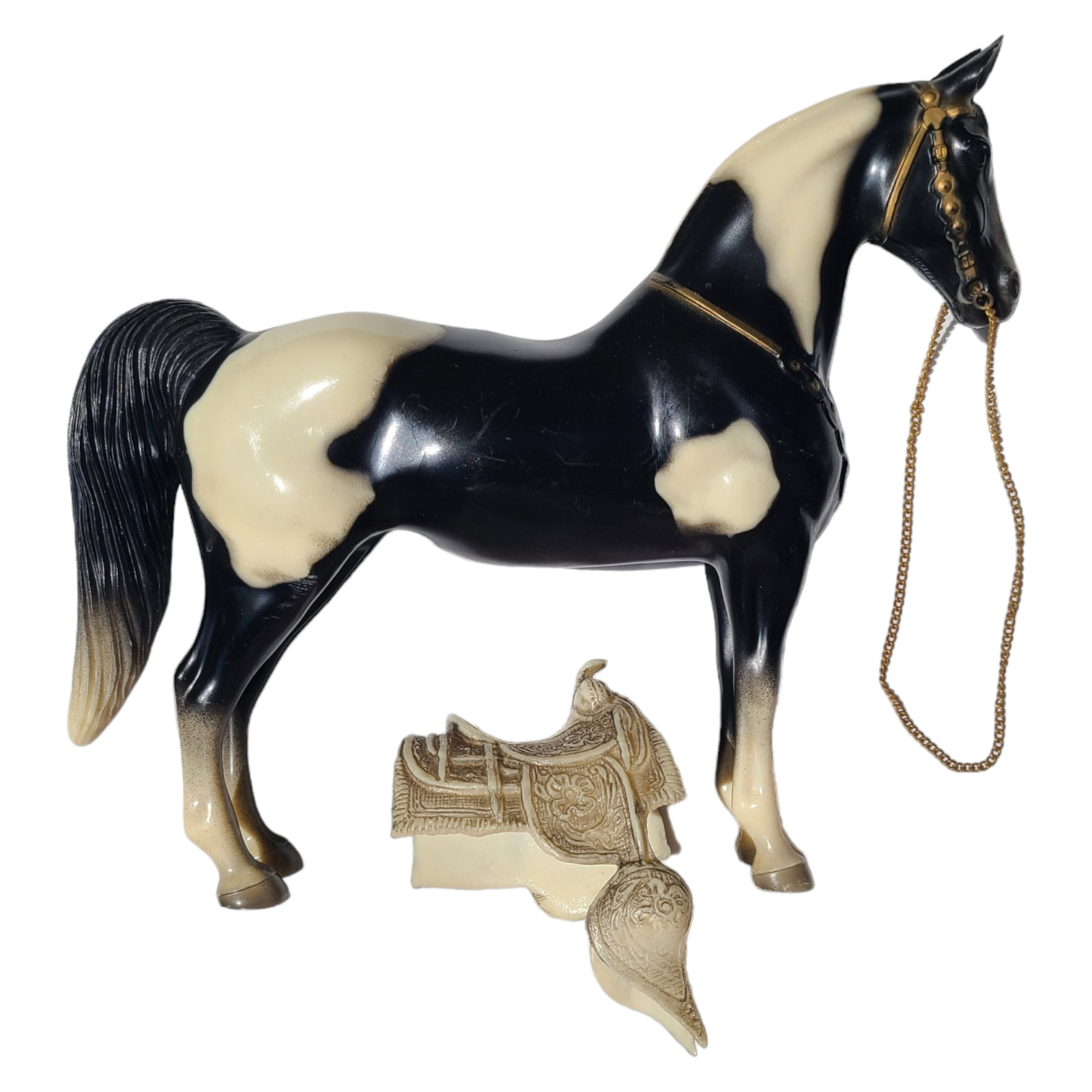Vintage Breyer Western Horse #55 Black White Pinto 1954-1967 w/  Saddle Reins