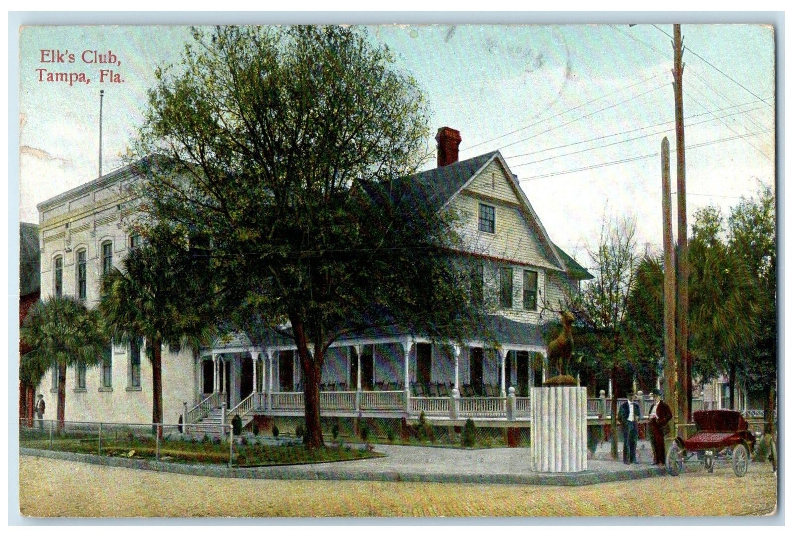 1908 Elk\'s Club Exterior Roadside Trees Scene Tampa Florida FL Posted Postcard