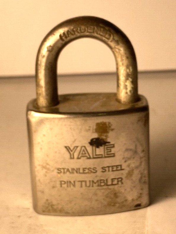 Antique Vintage Yale Hardened Stainless Steel Padlock Pin Tumbler No Key #21