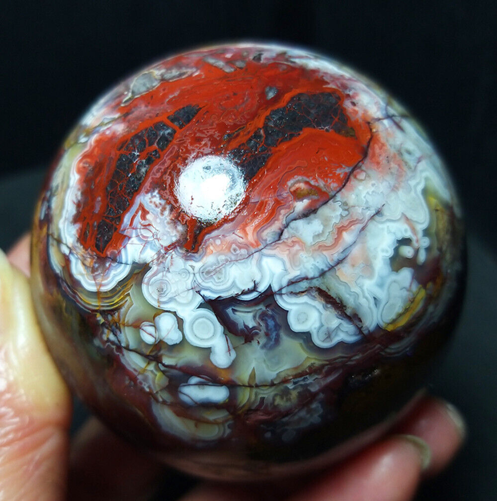 TOP 424G Natural Polished Mexico Banded Agate Crystal Sphere Ball Healing WD766