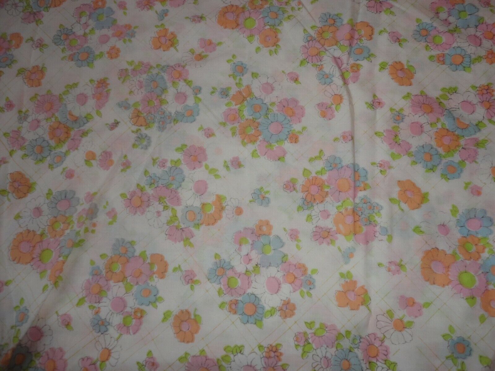 Fitted Sheet Full Size Vintage 1970\'s Percale Mod Flower Power Floral  