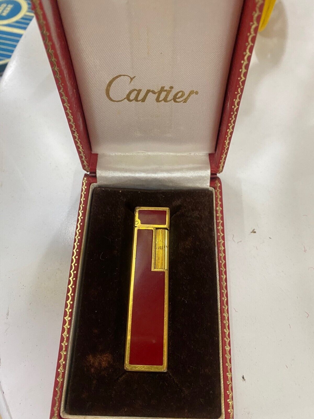 VINTAGE CARTIER CUBE LIGHTER, RED EARLY 1960S 18K WITH BOX ART DECO