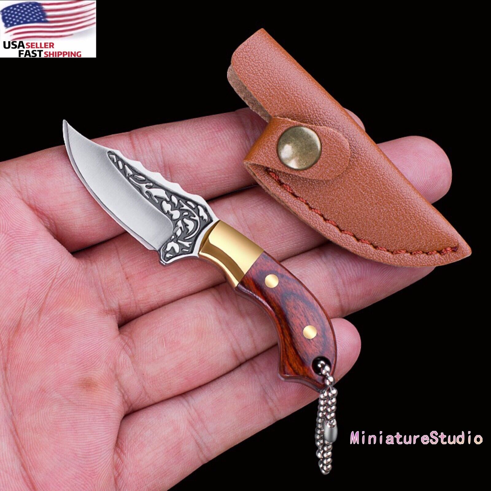 EDC Real Miniature Tiny Working Pocket Stainless Steel Knife Wooden Handle GIFT