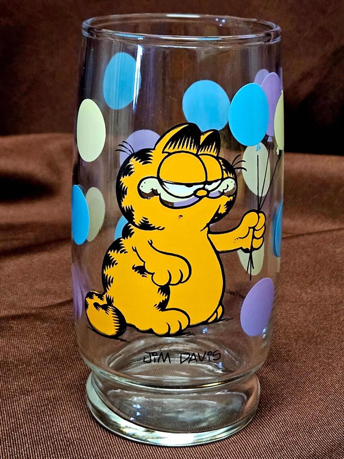 1978 Garfield With Balloons Jim Davis Cat Drinking Glass 10 oz Tumbler