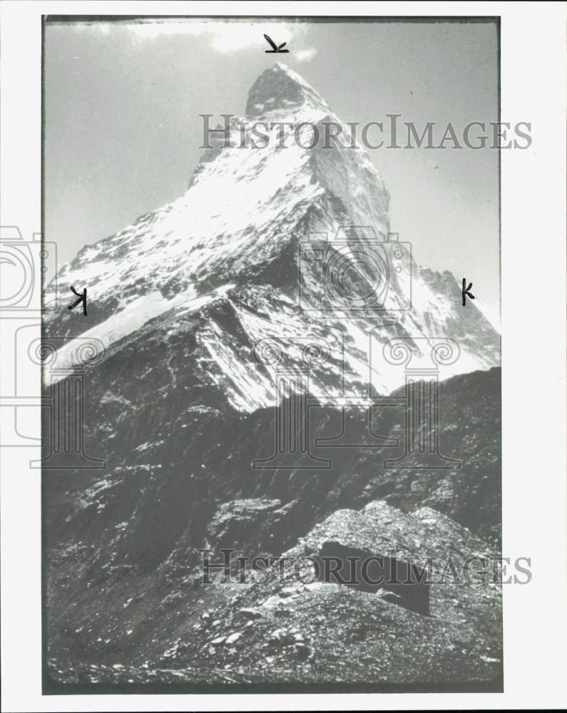 1989 Press Photo Matterhorn Mountains, 14,700 feet, on Swiss-Italian border.