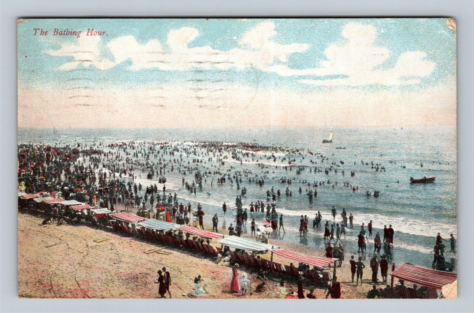 The Bathing Hour On The Beach, c1910 Vintage Postcard