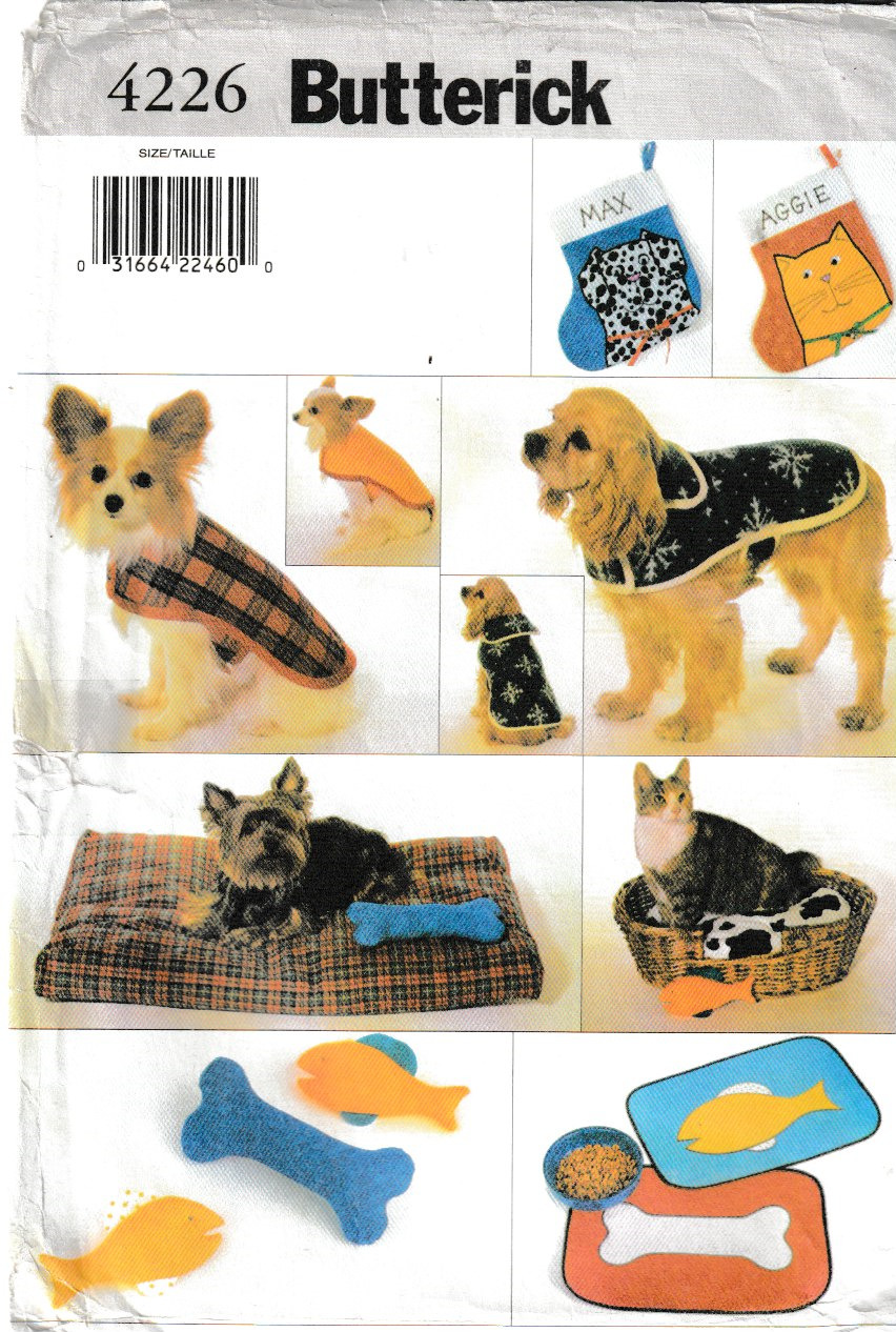 Butterick Craft Pattern 4226 Dog Accessories Beds, Coats, Toys; FF
