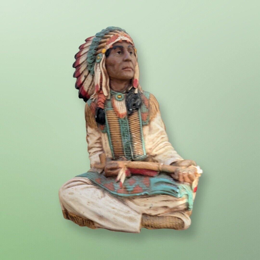 1990s Native American Chief Indian Meditation Figurine Resin Navajo Vintage