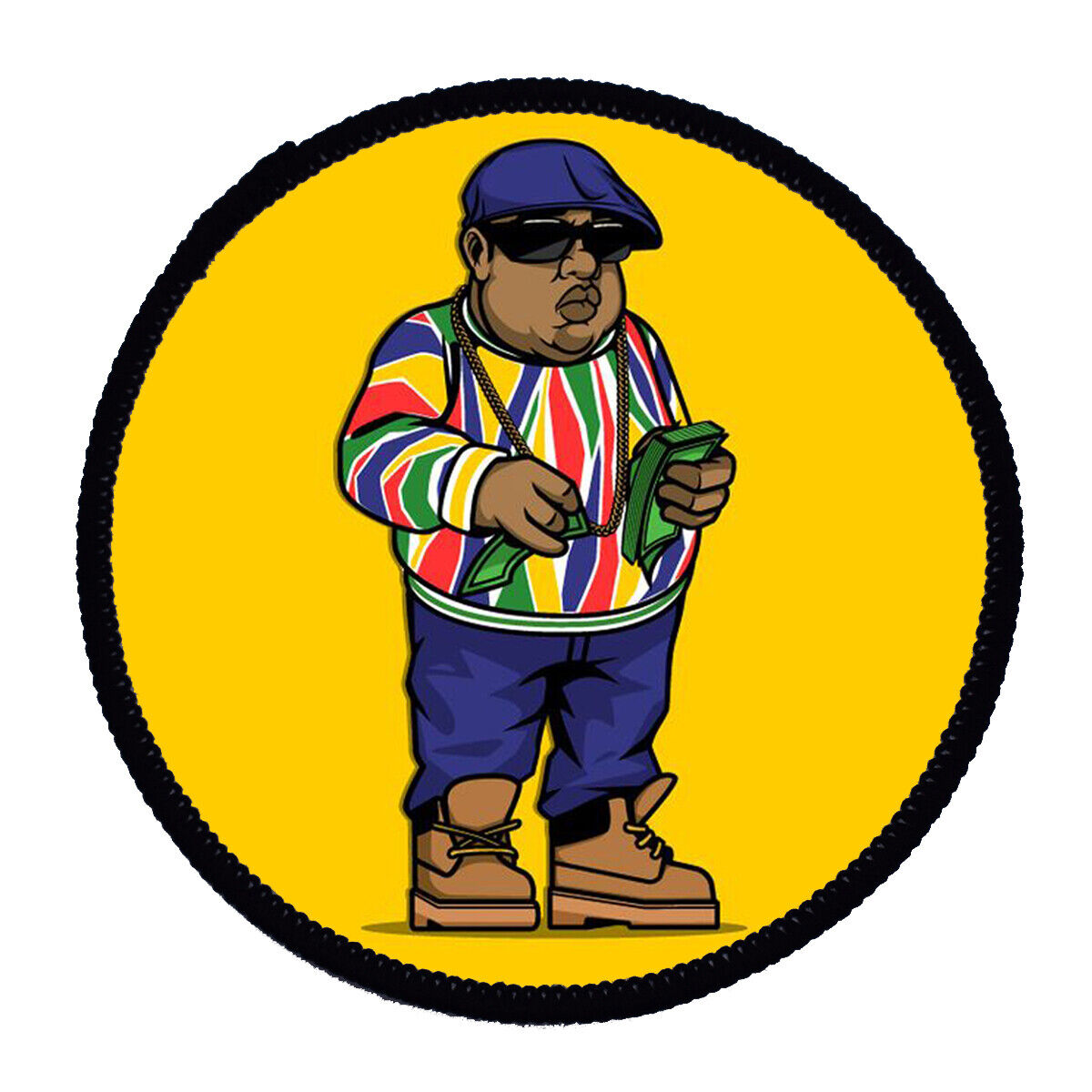 Circular Printed Patch - Notorious BIG Money Cartoon Sew On Badge in 3 sizes
