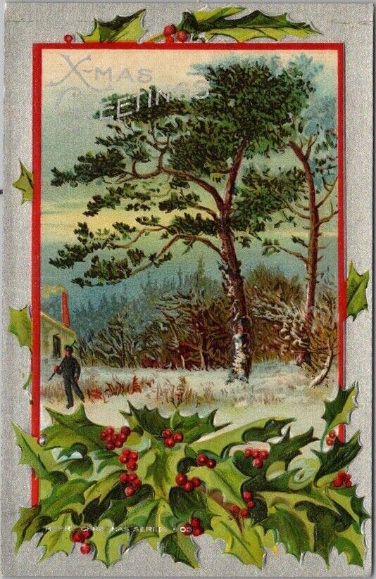 1910s Holiday Embossed Postcard XMAS GREETINGS / AMP Christmas Series #3 UNUSED