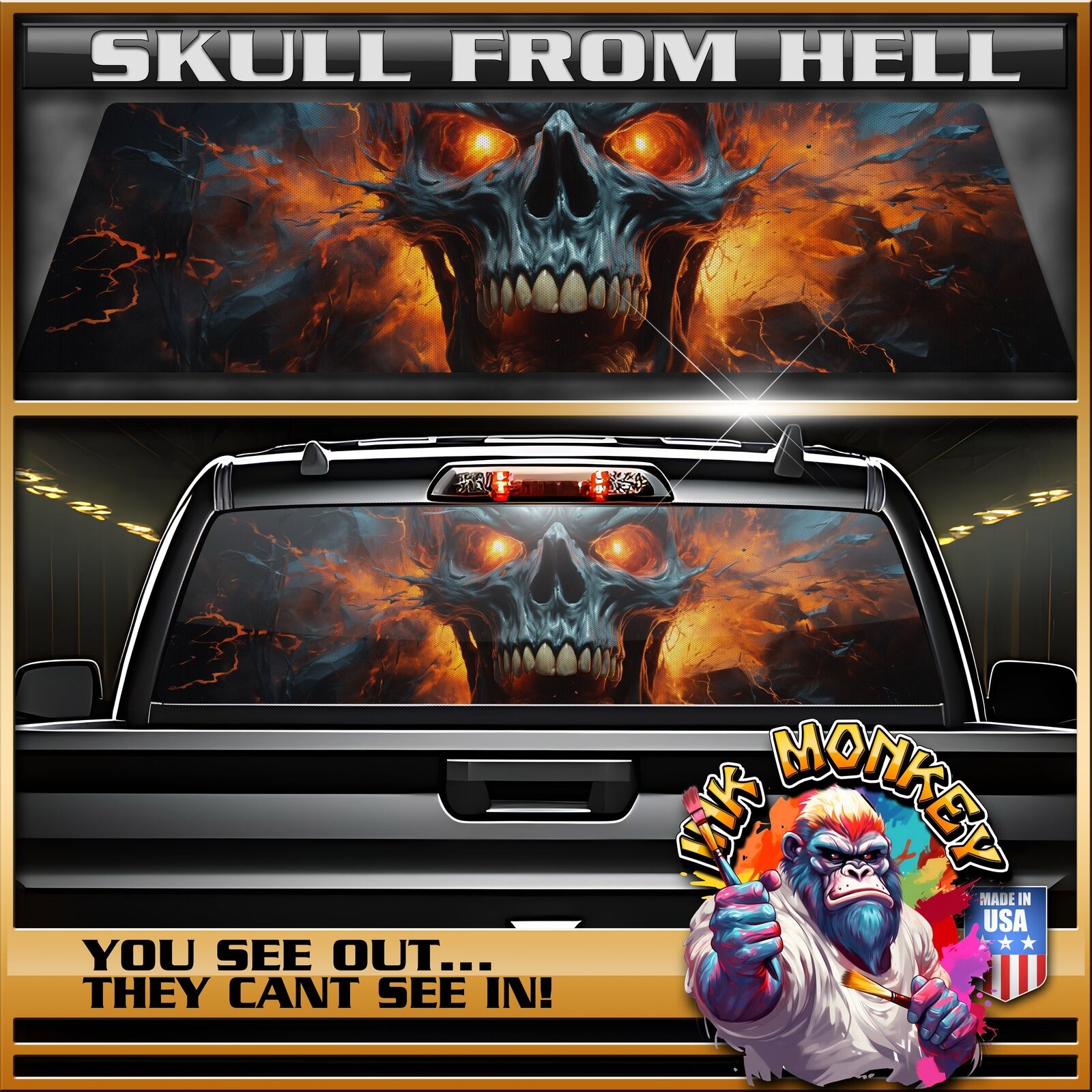 Skull From Hell - Truck Back Window Graphics - Customizable