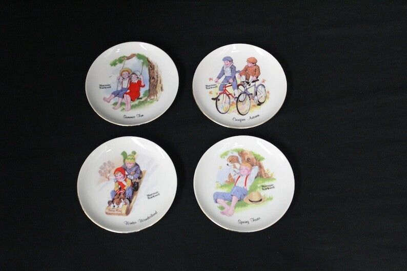 4 Norman Rockwell Seasons Collectors Plates Hanging Deco Taiwan Vintage 