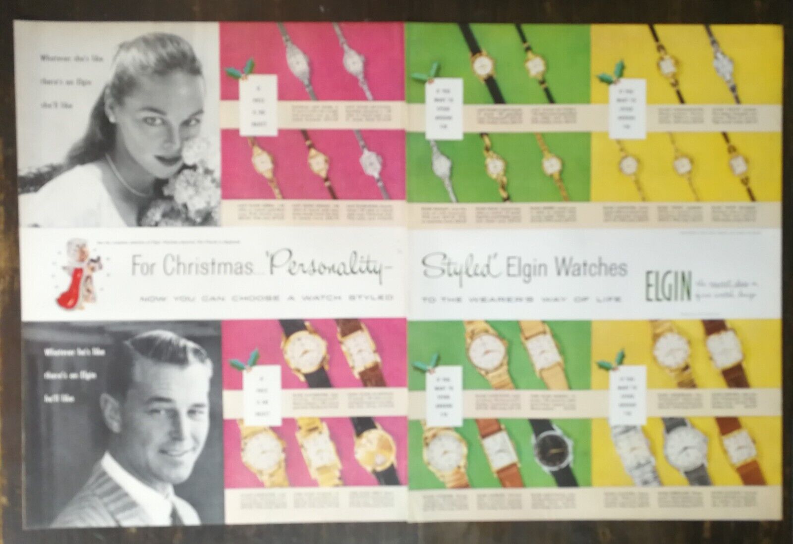 Vintage 1956 Elgin Watches Christmas Full Page Original Ad 823