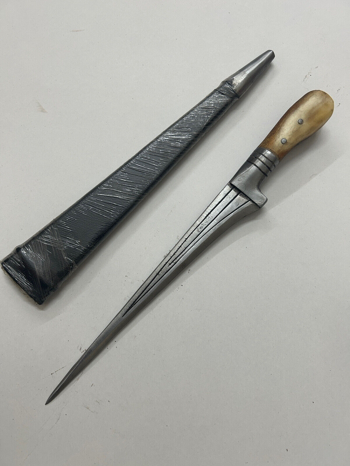 1900 DAGGER DEER HILT Antique Vintage Sword Handmade DAMASCUS Rare Collectible