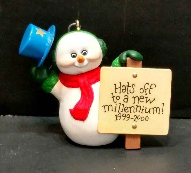 1999 Hallmark Keepsake Millennium Snowman Christmas Tree Ornament BOX T13