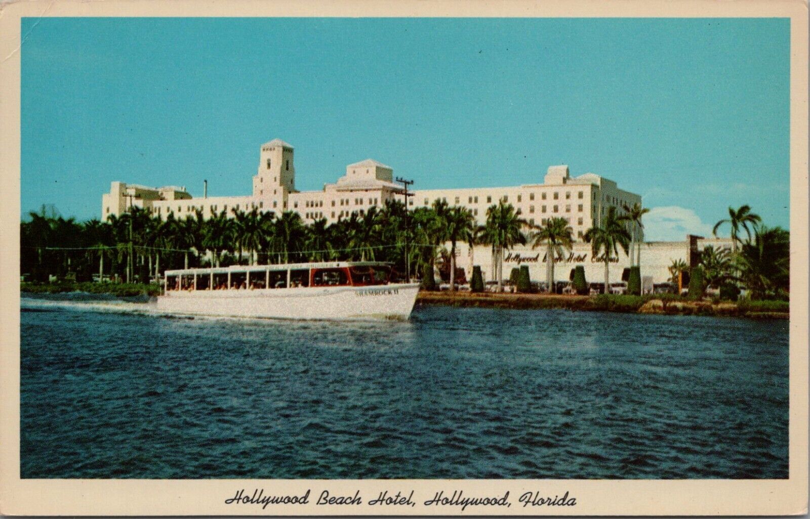 Hollywood Beach Hotel FL 1960\'s Inland Waterway Shamrock II Tour Boat Postcard