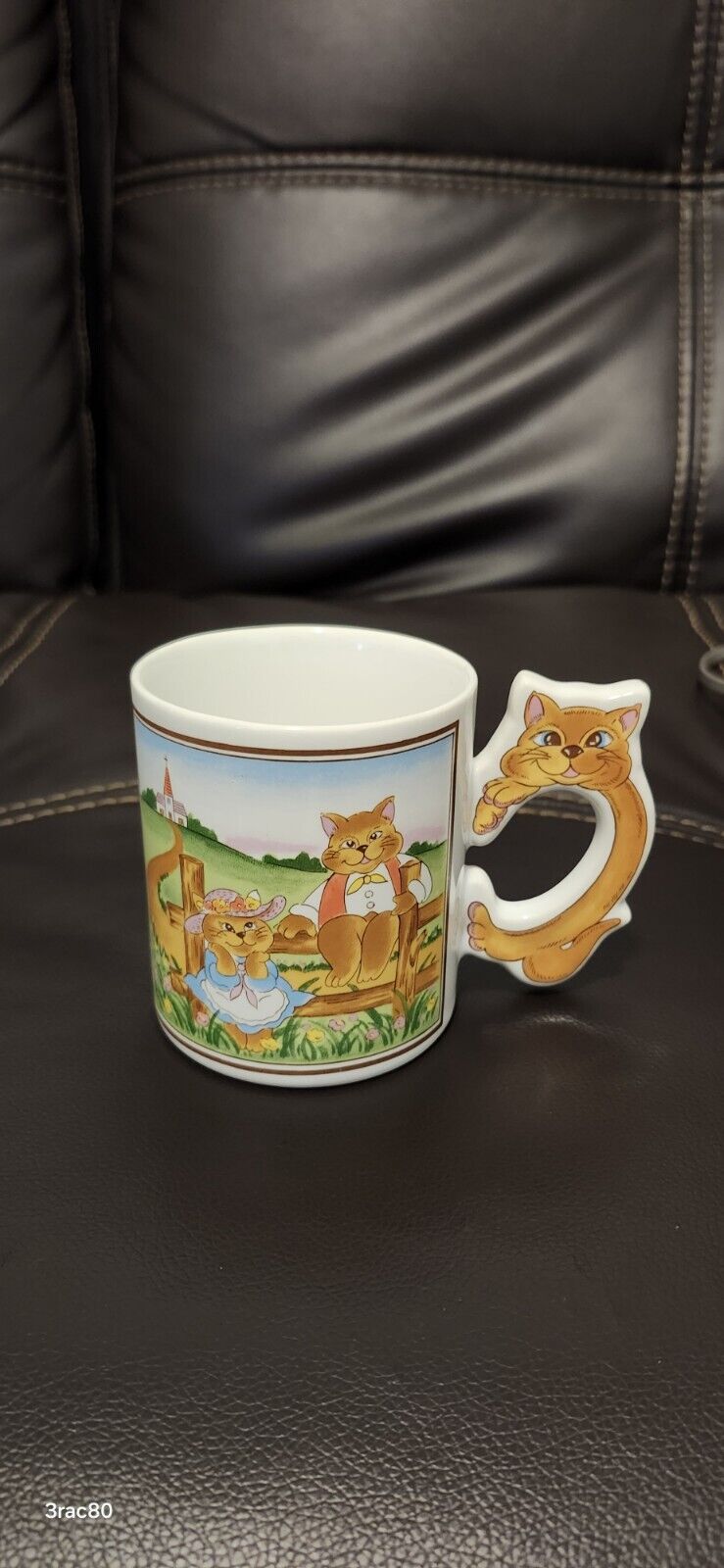 Vintage/cute Country Cat with Cat Handle Mug Ceramic Coffee Tea