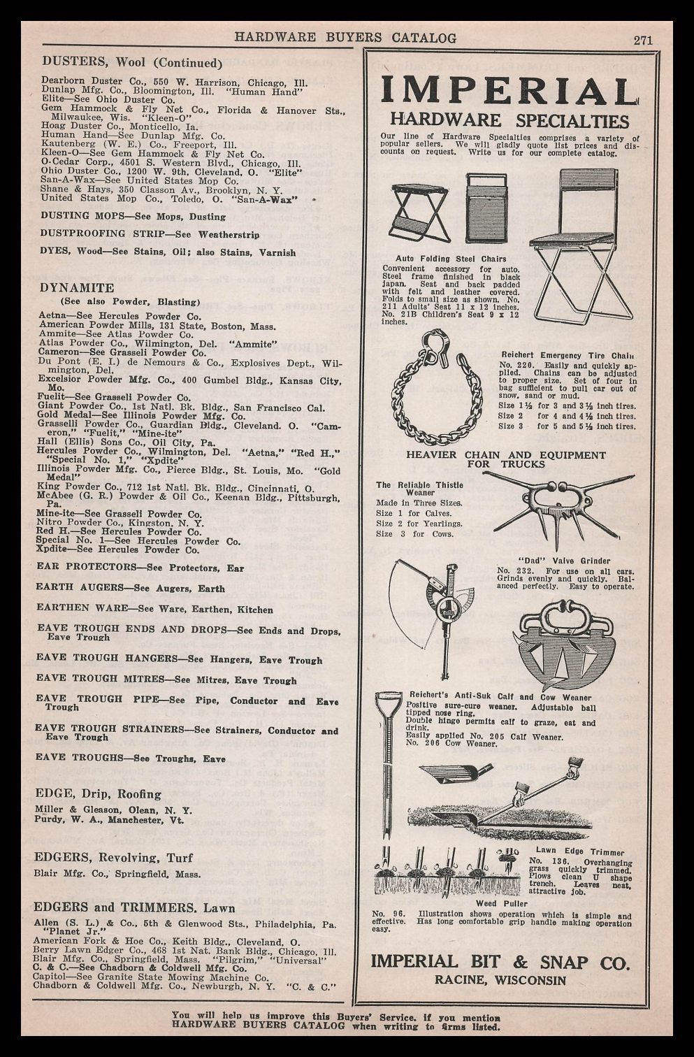 1928 Imperial Bit & Snap Racine Wisconsin Reichert Anti-Suk Calf Weaner Print Ad