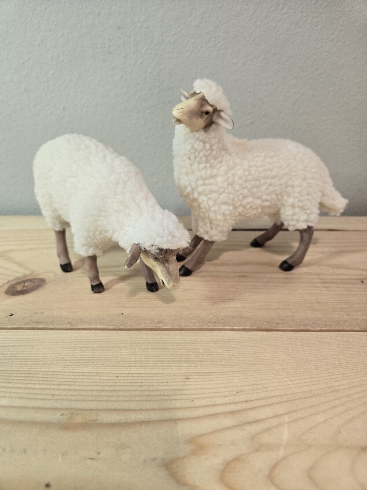 Members Mark Nativity Sheep Porcelain Wool Lot Of 2 One Missing Ear*
