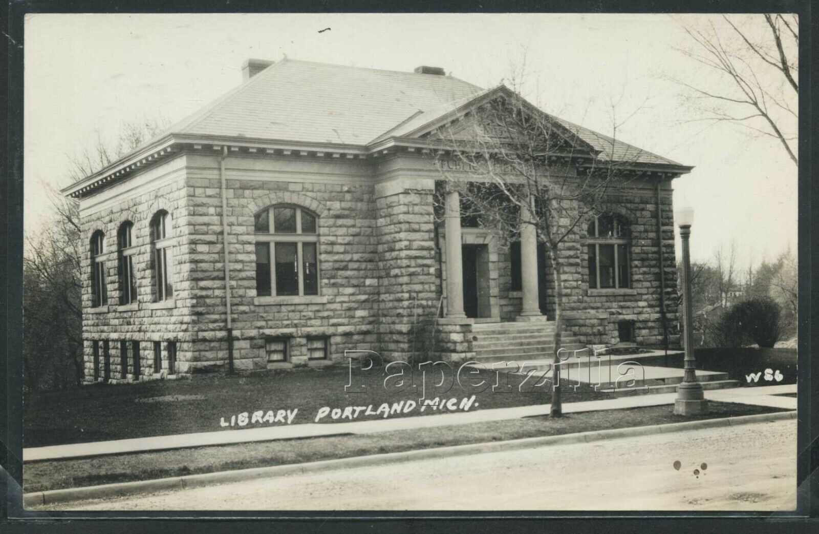 MI Portland RPPC c.1930 CARNEGIE PUBLIC LIBRARY Ionia County No. W56