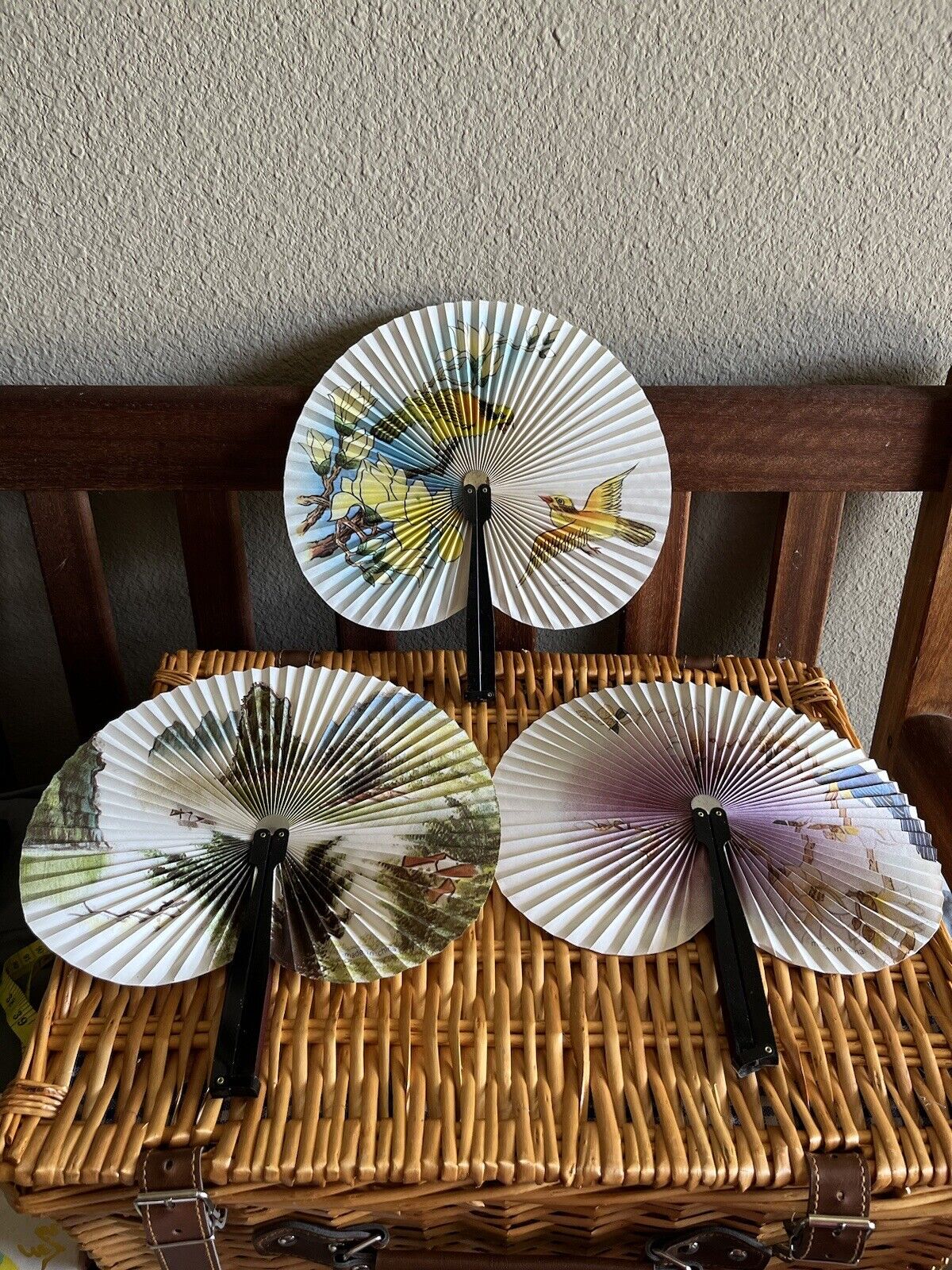 Set/3 VTG Chinese Japanese Beautiful Foldable Hand Painted Colorful Hand Fans