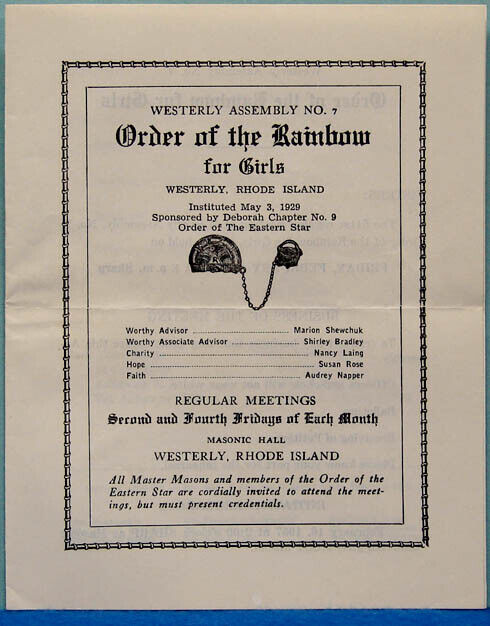 (31) 1953 - 1957 ORDER OF THE RAINBOW MEETING PROGRAMS