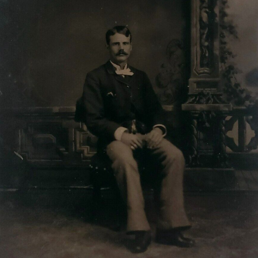 Tintype Photo Named Sitting Man c1870 Handsome Mustache Portrait Antique B1206