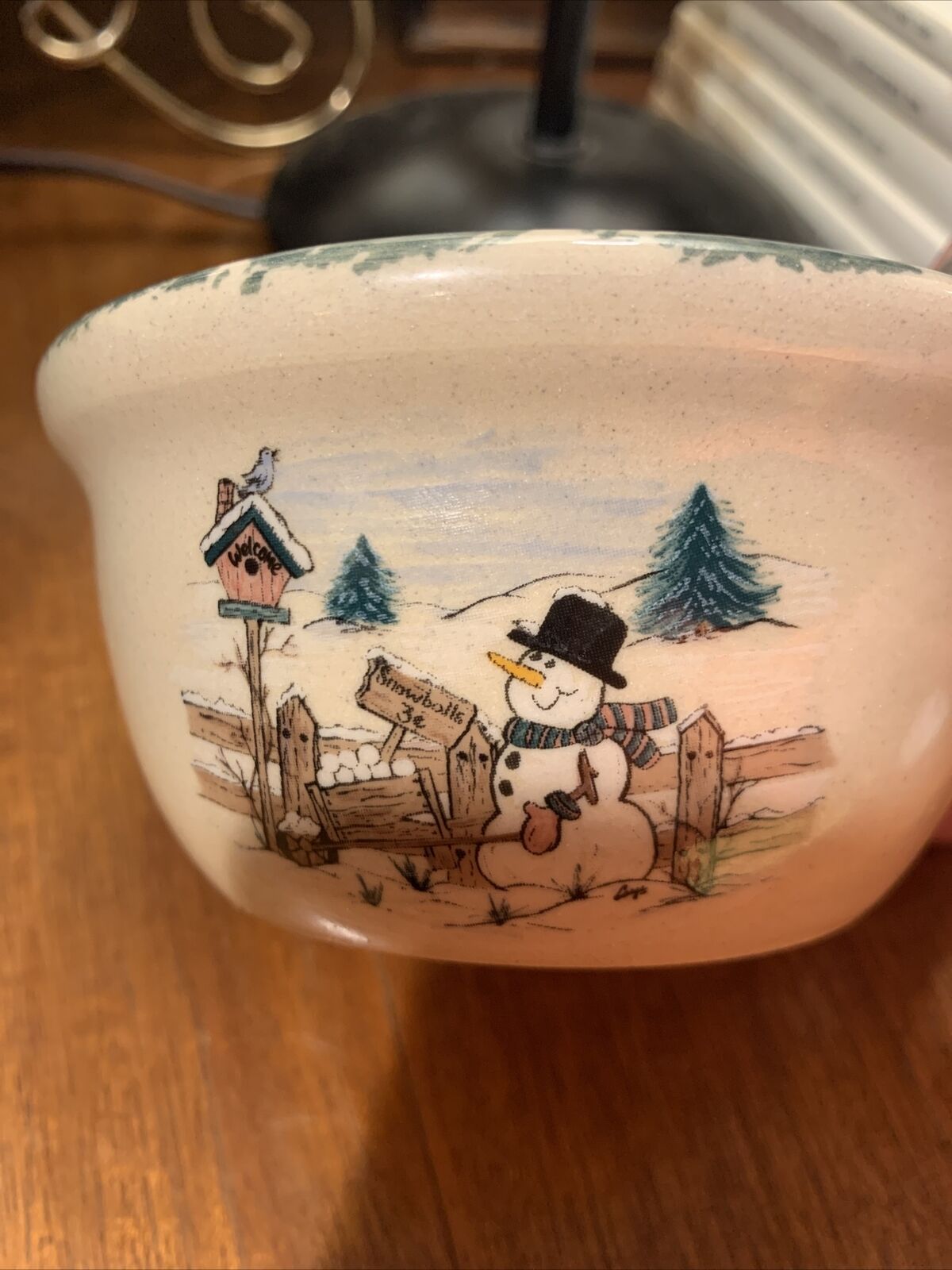 Vintage Pottery Nuts Bowl~Snowman~Marshal Pottery~Texas~Christmas