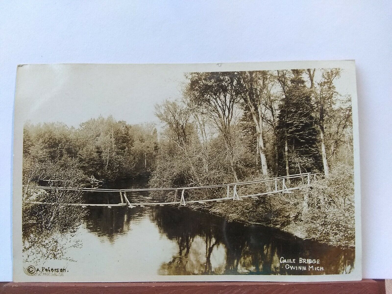 Vintage RPPC. Cable bridge. Gwinn, Michigan. PMK 1914(C14)