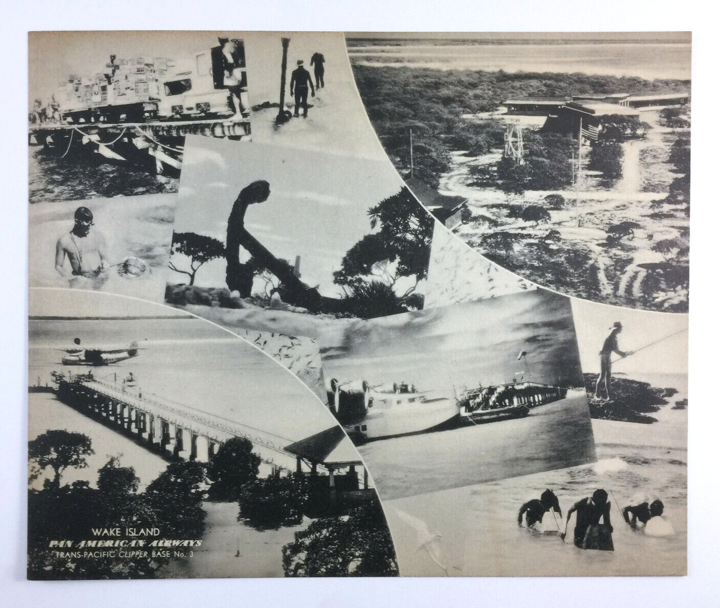 1939 Pan Am Photo Card Wake Island Pacific Clipper Base Round The World Tour