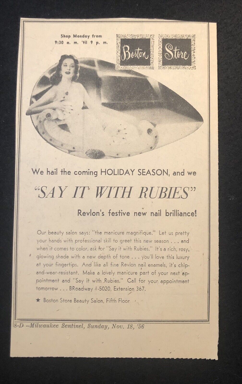 1956 Boston Store Revlon Nail Polish Beauty Magazine Ad