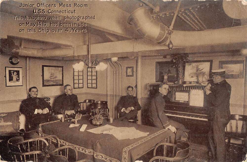USS Connecticut Junior Officers Mess Room Auto Piano Vintage Postcard AA41362