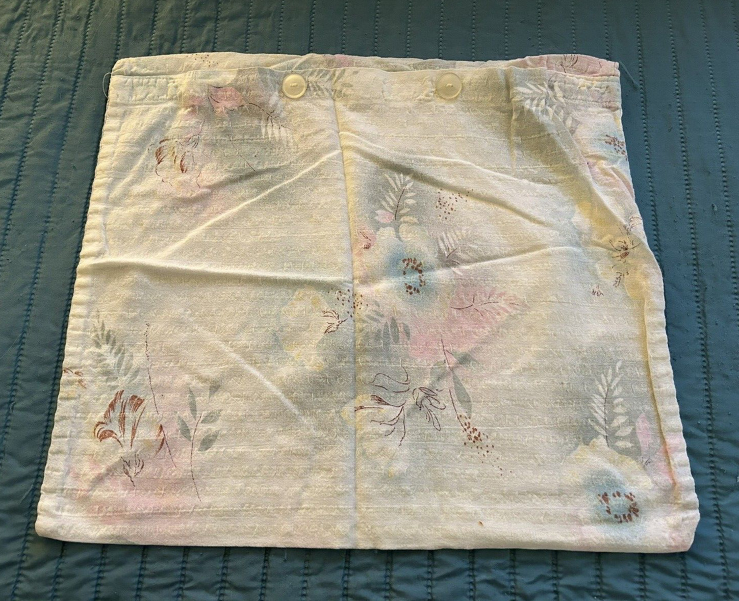 Vintage Mini Bed Pillow Cover Faded Floral Pink Teal 14\