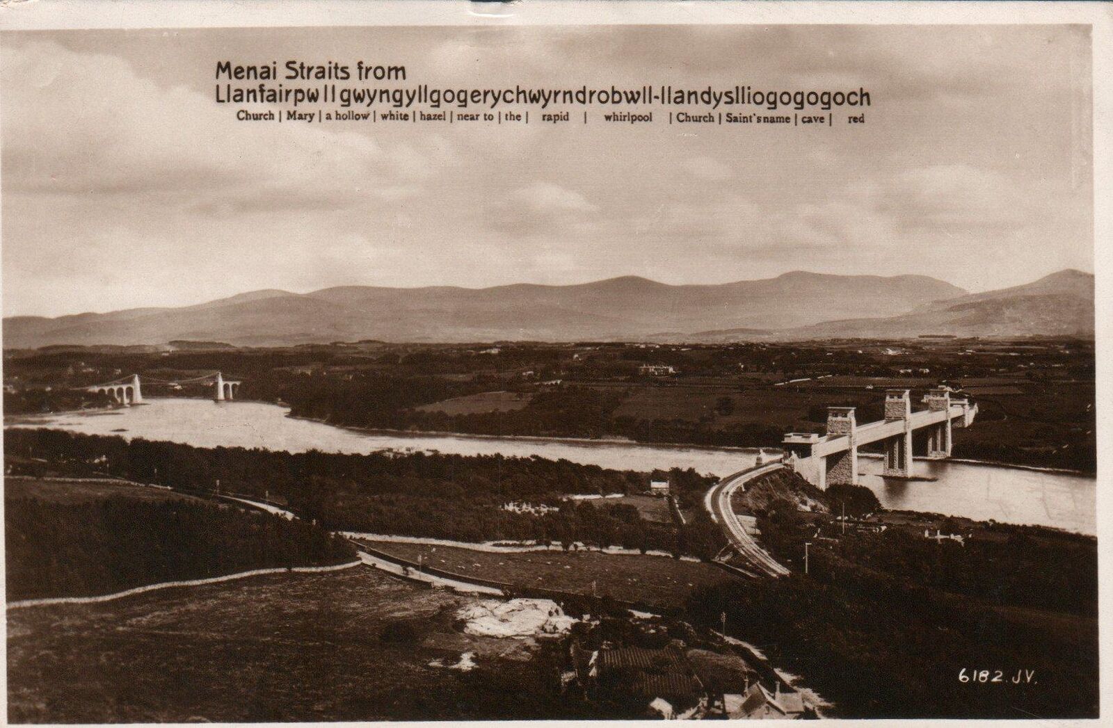 1935 Valentine's REAL PHOTO Menai Straits from Llanfairpwllgwyngyllgog POSTCARD
