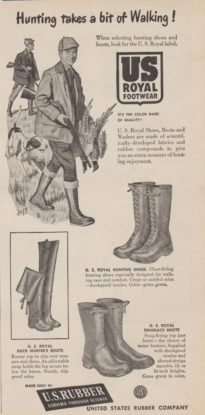 1948 U.S. Royal Footwear Boots - U.S. Rubber Co - Hunting Walking - Print Ad Art