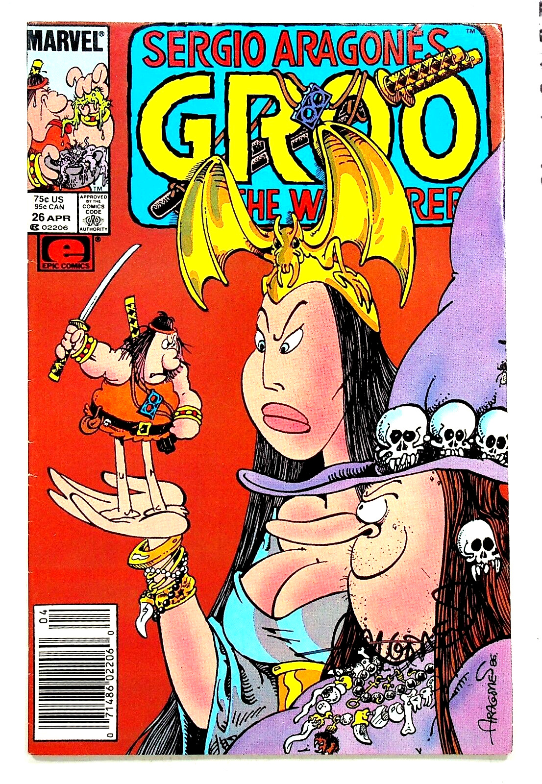 Groo the Wanderer #26 Signed by Sergio Aragones Newsstand Marvel Epic Comics 24.