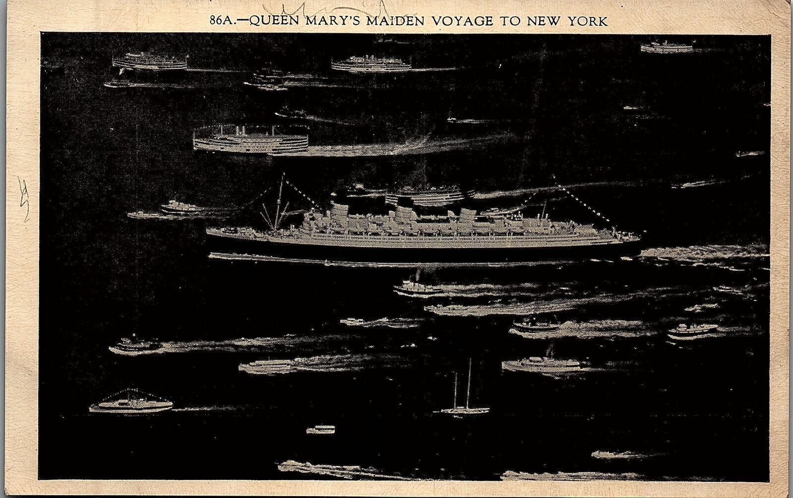 MAY 1936 QUEEN MARY'S MAIDEN VOYAGE TO NEW YORK CUNARD LINES POSTCARD 29-92