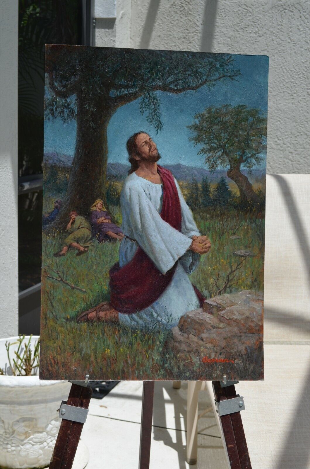 Jesus in the Garden of Gethsename 16 x 24 original oil on board