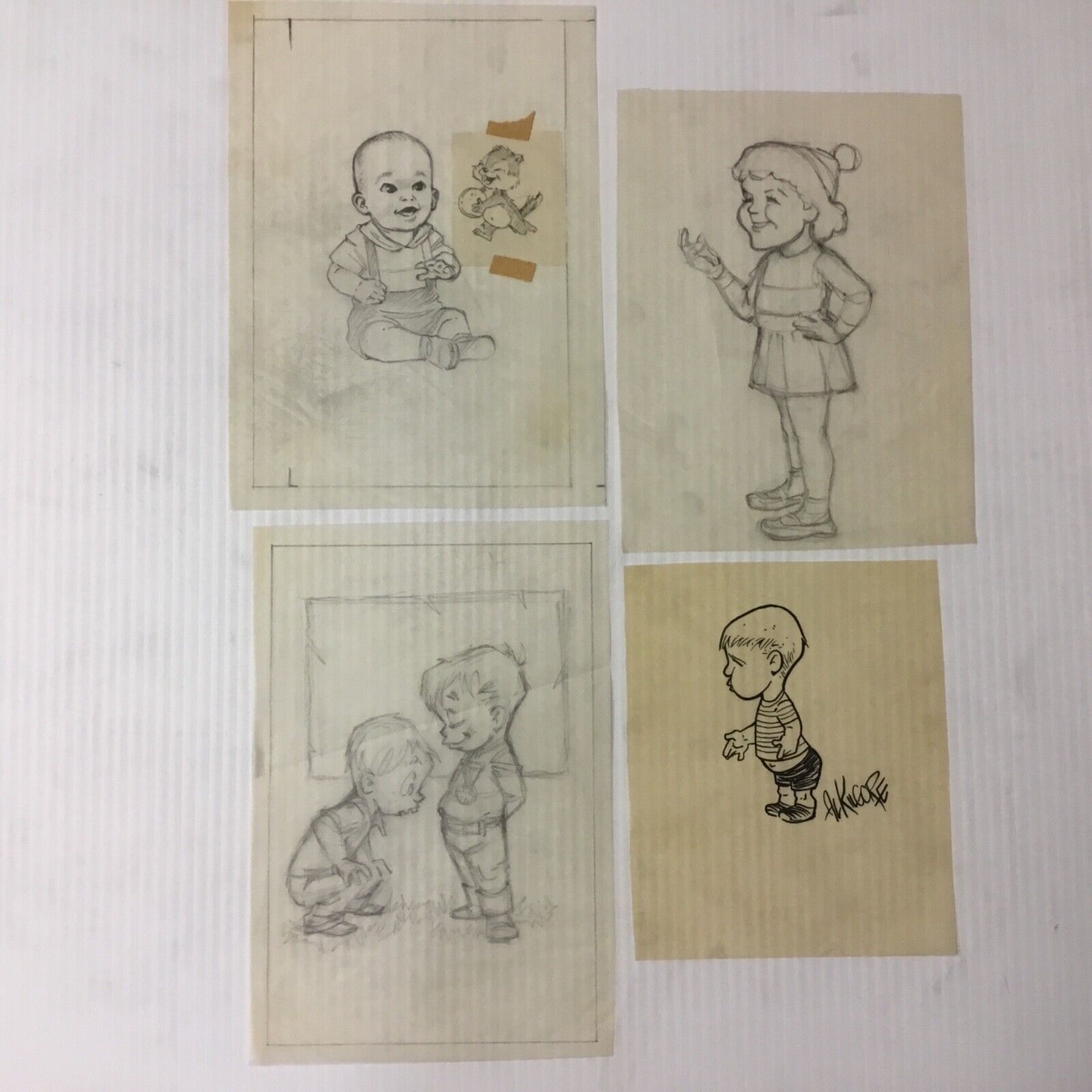 4 AL KILGORE PENCIL DRAWINGS (one signed), YOUNG CHILDREN, infant to 5 yrs AK584