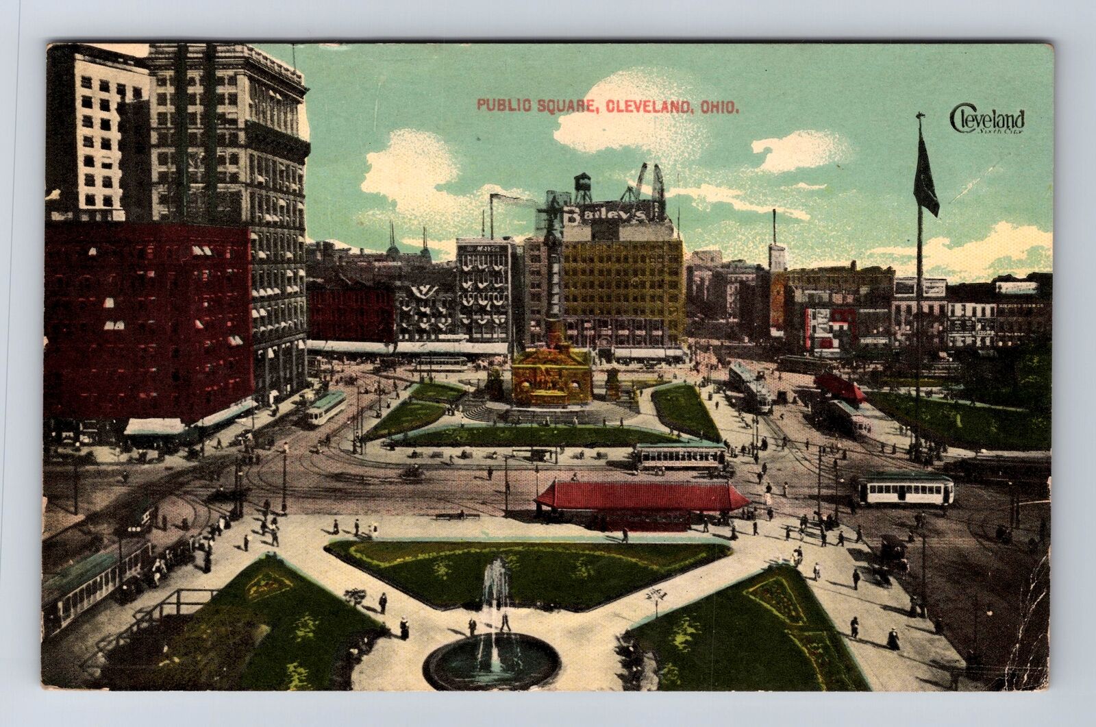 Cleveland OH-Ohio, Aerial View Public Square, Antique Vintage c1913 Postcard