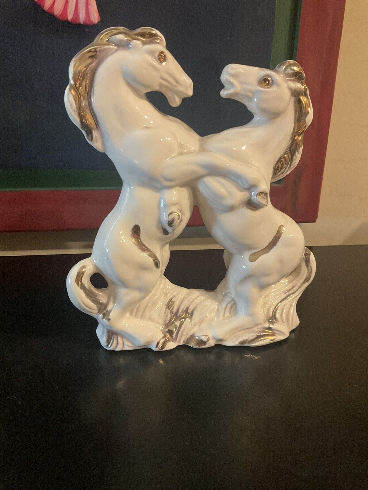 Vintage Ceramic Stallion Horse Statue 10” X 9”