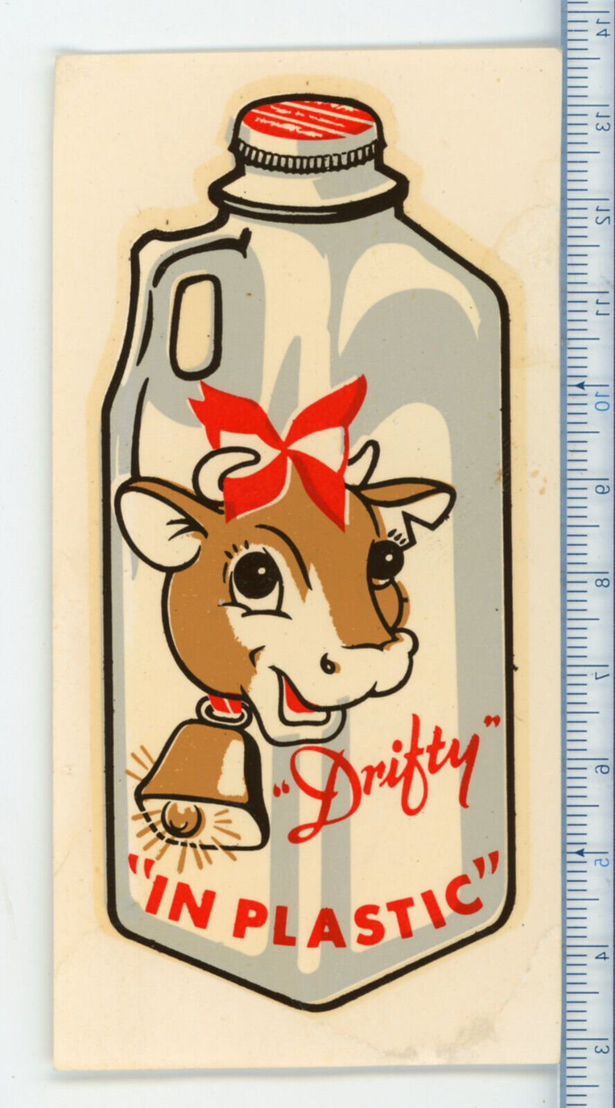 Pc02  1950\'s NOS Drift  Milk Dairy Lacquer Graph Los Angeles cute cow w/ bow 269