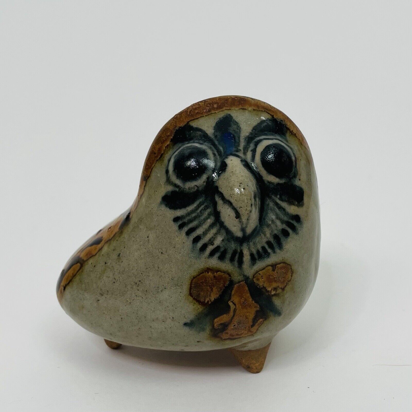 Vintage Owl Footed Ceramic Pottery Hand Painted Crafted Boho Folk Art Small