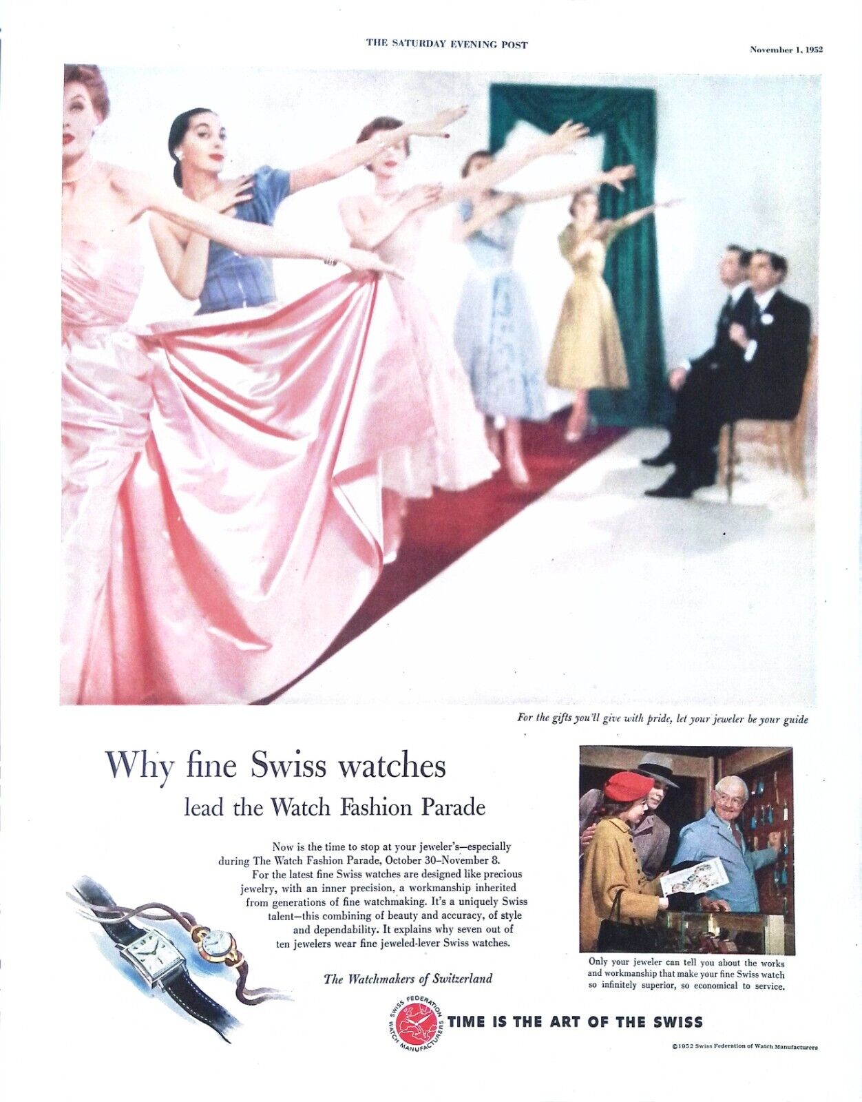 Vintage Magazine Ad Ephemera - Swiss Federation Watches 1952