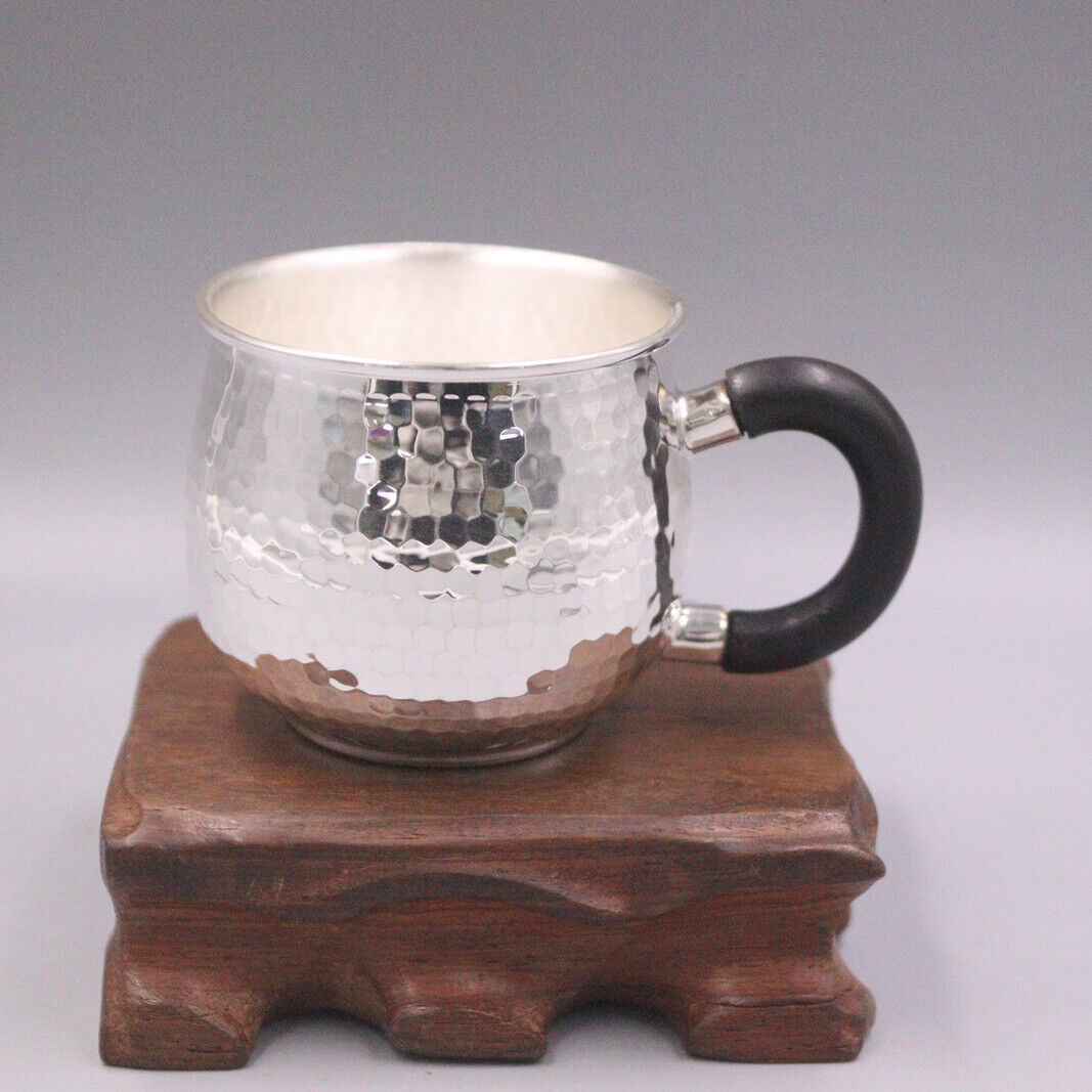 Fine 999 Pure Silver Mug Handmade Coffe Cup Tea Cup Small Mugs with Handle