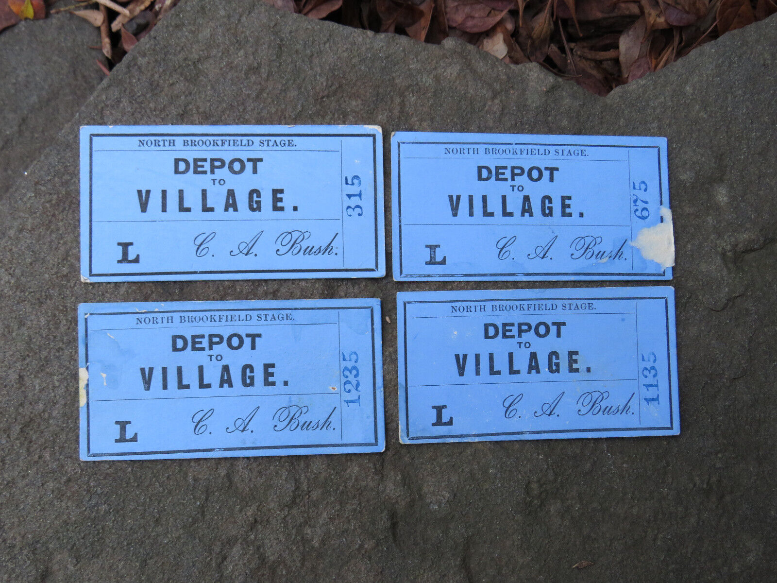 NORTH BROOKFIELD NH STAGE COACH TICKETS  DEPOT TO VILLAGE 1870 - 1880s X4