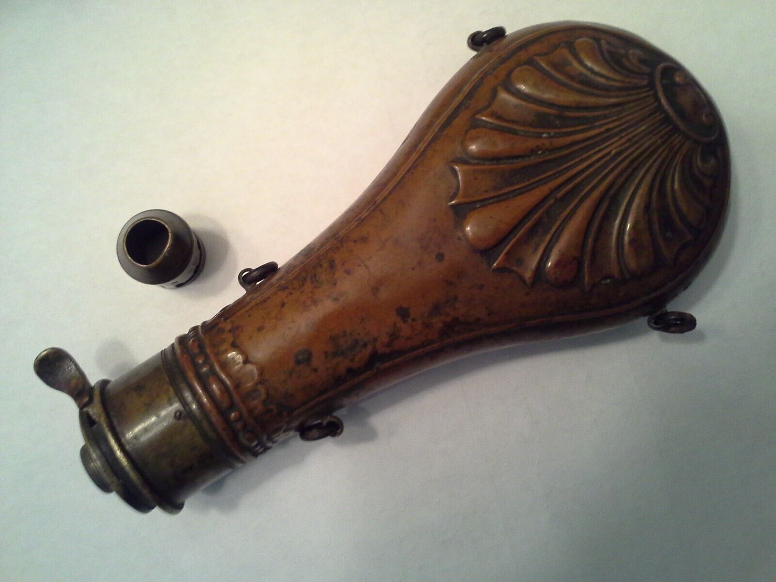 Antique Pre-Civil War Powder Flask – G&JW Hawksley Sheffield - Copper n Brass