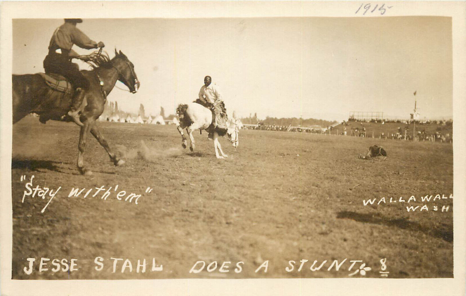 RPPC Black Cowboy Jesse Stahl Stunt Riding Walla Walla WA 1915 African American